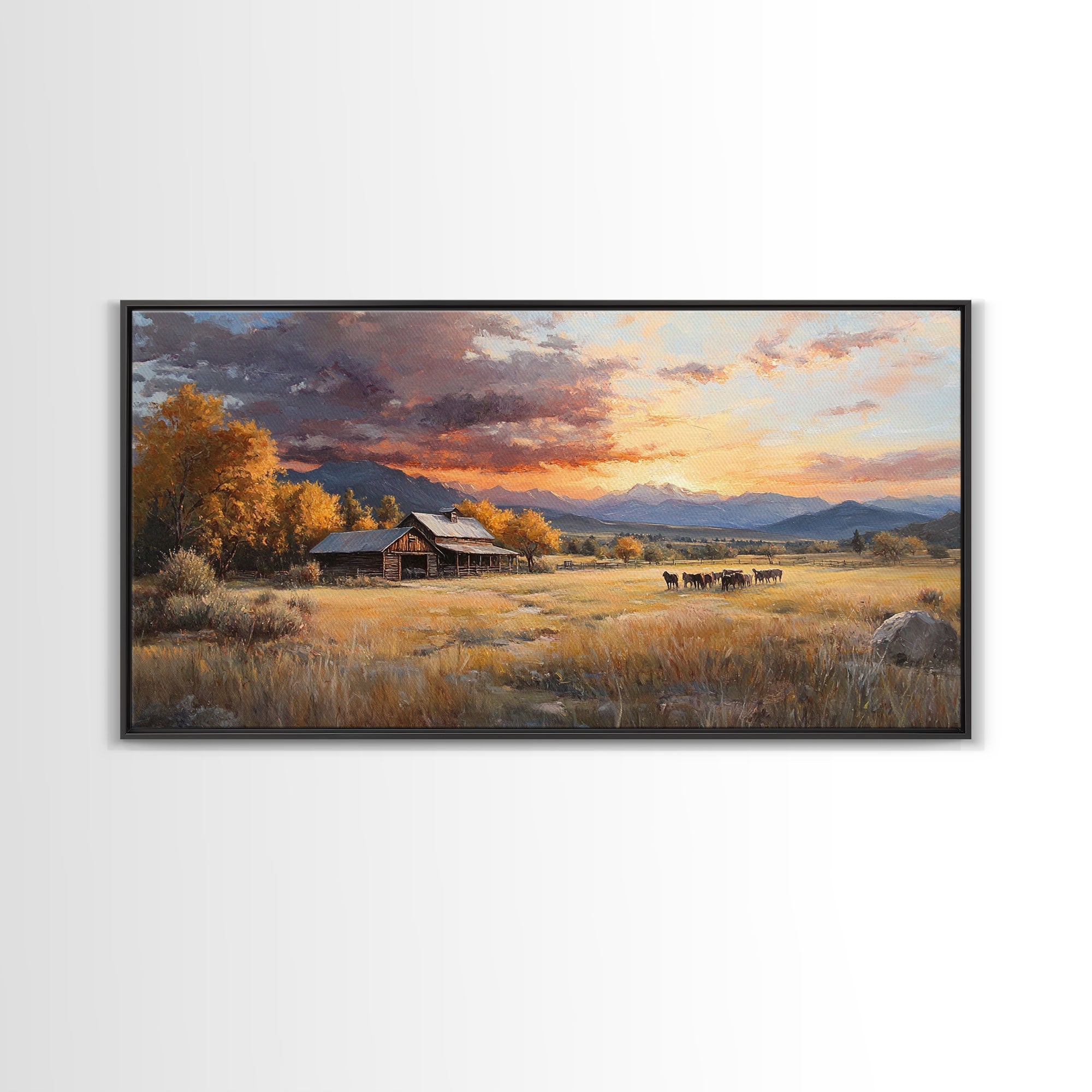 Sunset Ranch Framed Canvas Print