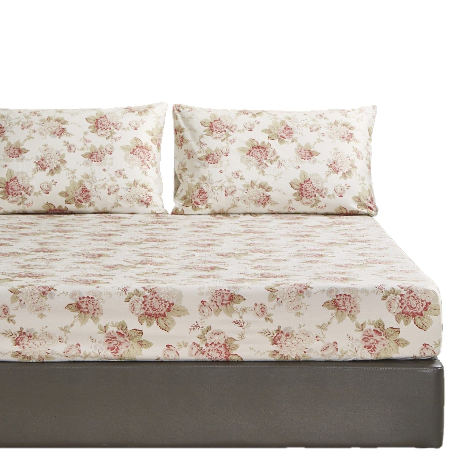 Bedding Hint of Mint Dainty Cottage Floral Roses Cotton Fitted Sheet w/ Pillow Case (3036)