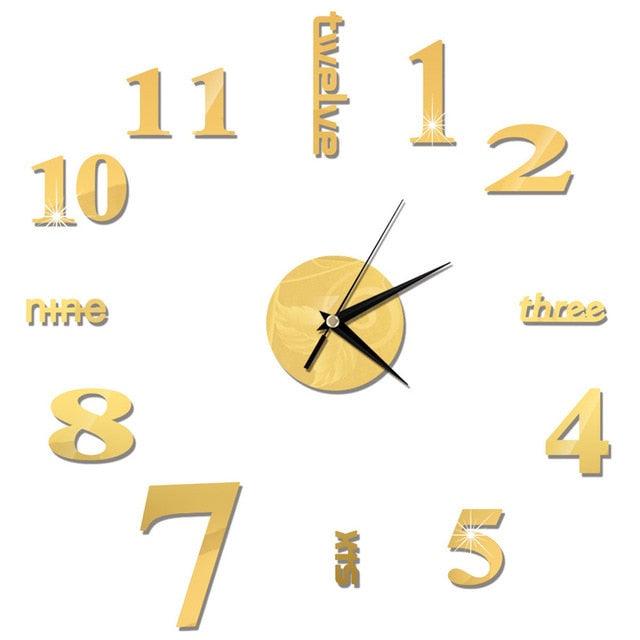 3D Creative Acrylic Mirror Wall Clock  Wall Acrylic Clock Luxury Big Size Wall Stickers