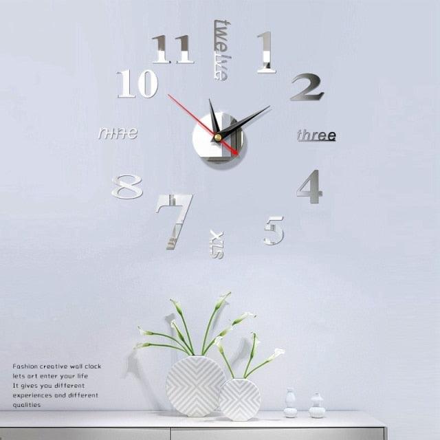 3D Creative Acrylic Mirror Wall Clock  Wall Acrylic Clock Luxury Big Size Wall Stickers