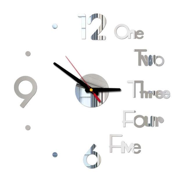 3D Creative Acrylic Mirror Wall Clock  Wall Acrylic Clock Luxury Big Size Wall Stickers
