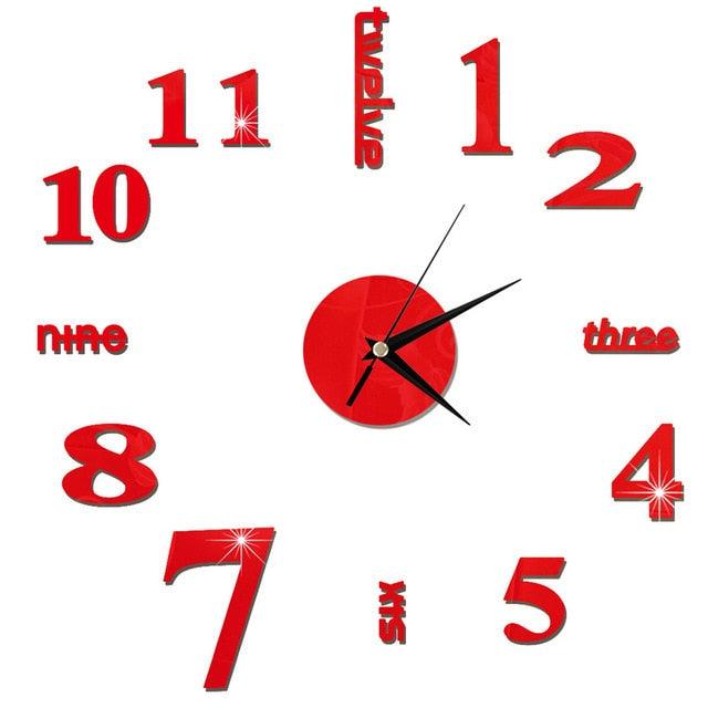 3D Creative Acrylic Mirror Wall Clock  Wall Acrylic Clock Luxury Big Size Wall Stickers