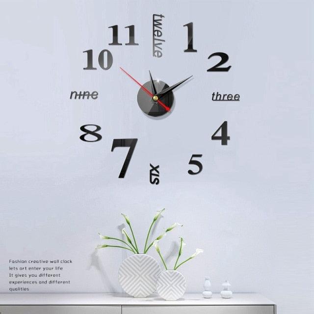 3D Creative Acrylic Mirror Wall Clock  Wall Acrylic Clock Luxury Big Size Wall Stickers