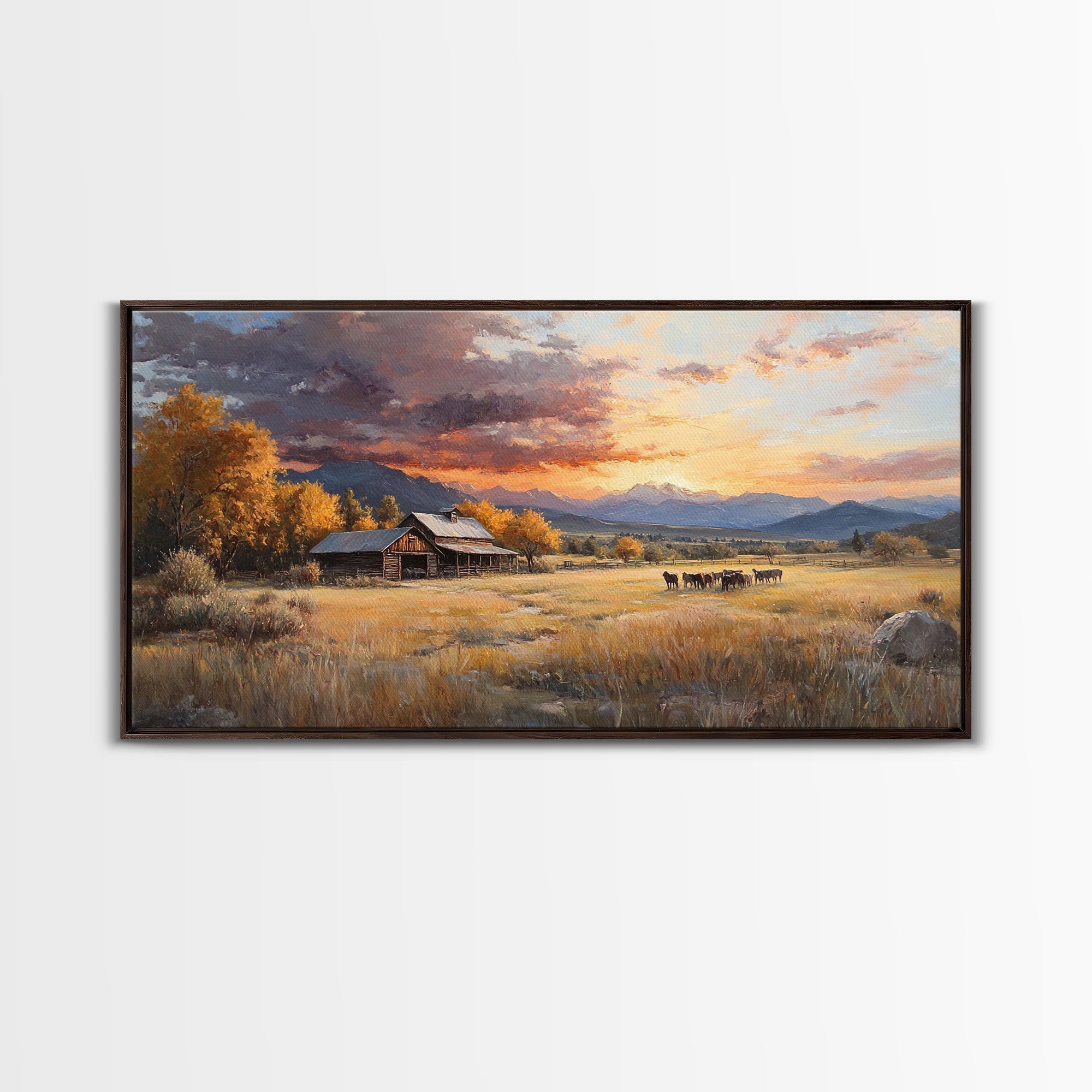 Sunset Ranch Framed Canvas Print