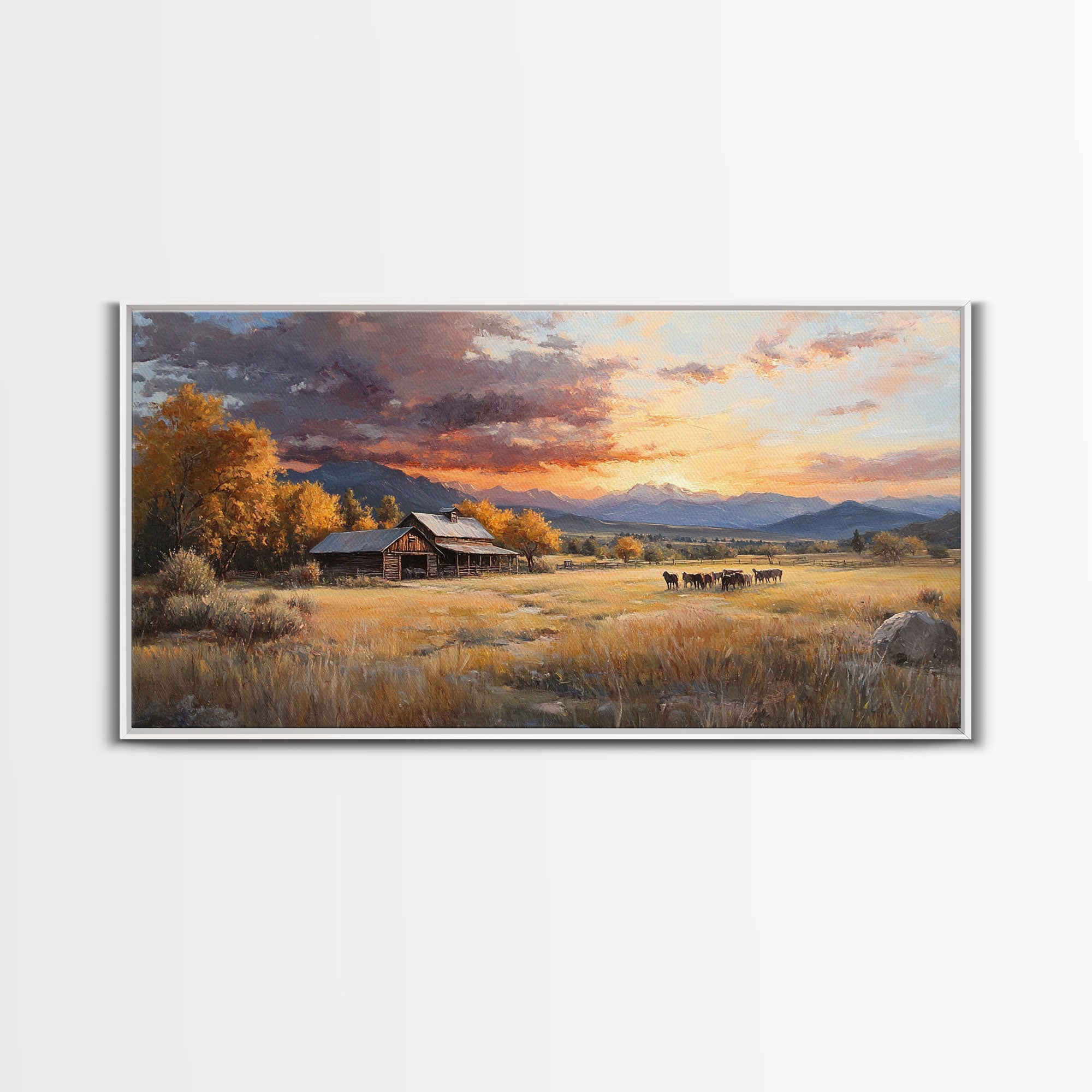 Sunset Ranch Framed Canvas Print