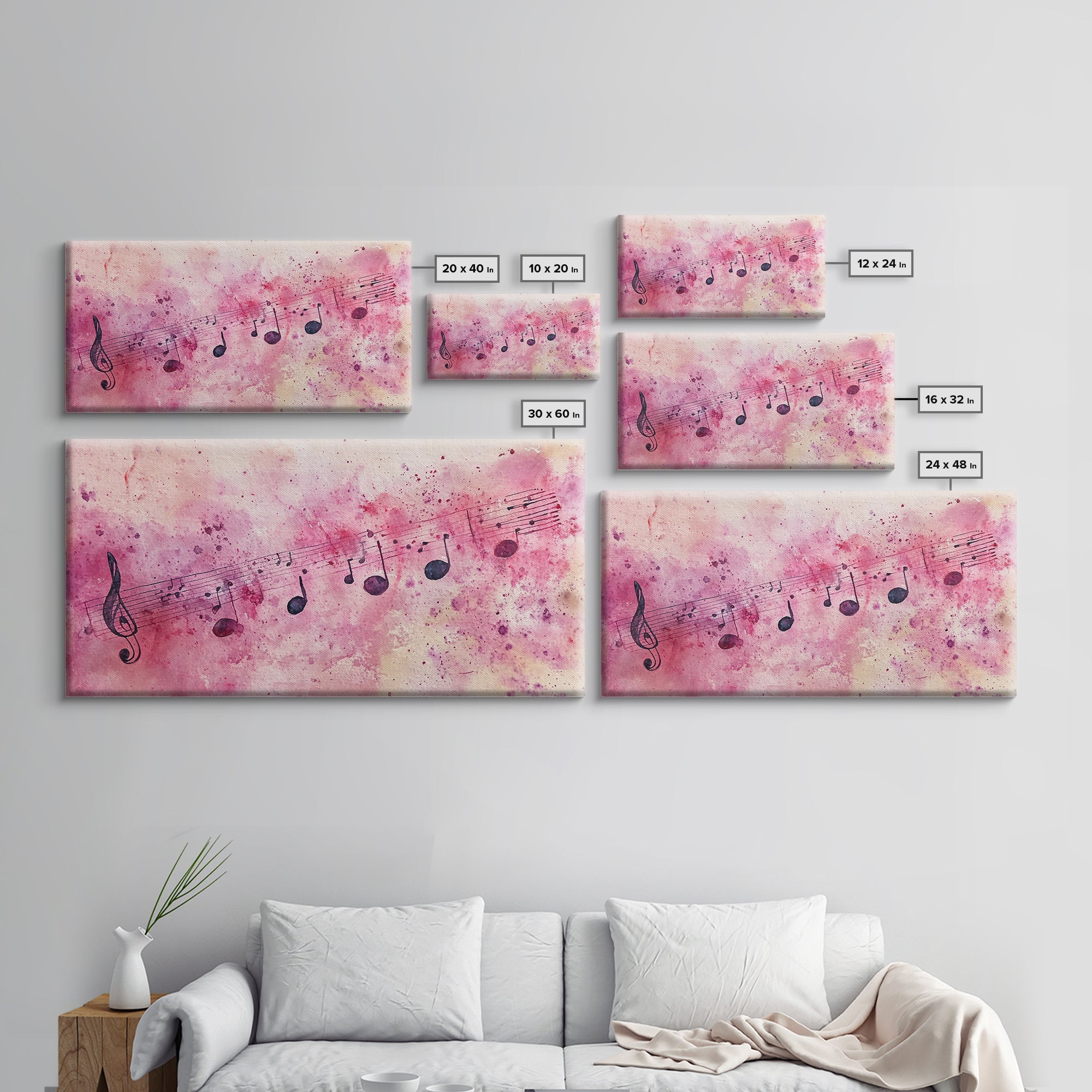 Sheet Music Canvas Print | Musical Wall Art, Whimsical Art, Light Pink Wall Art, Artistic Bedroom Art, Living Room Wall Decor