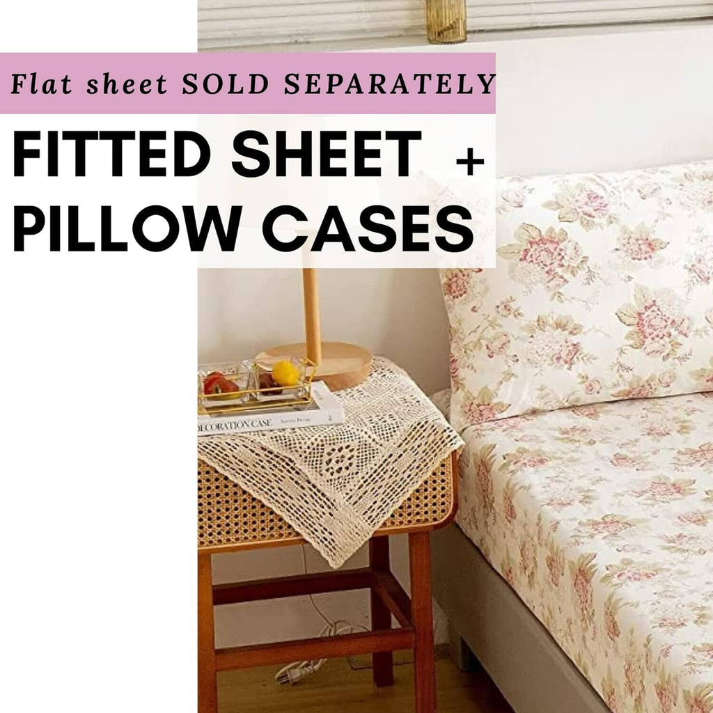 Bedding Hint of Mint Dainty Cottage Floral Roses Cotton Fitted Sheet w/ Pillow Case (3036)