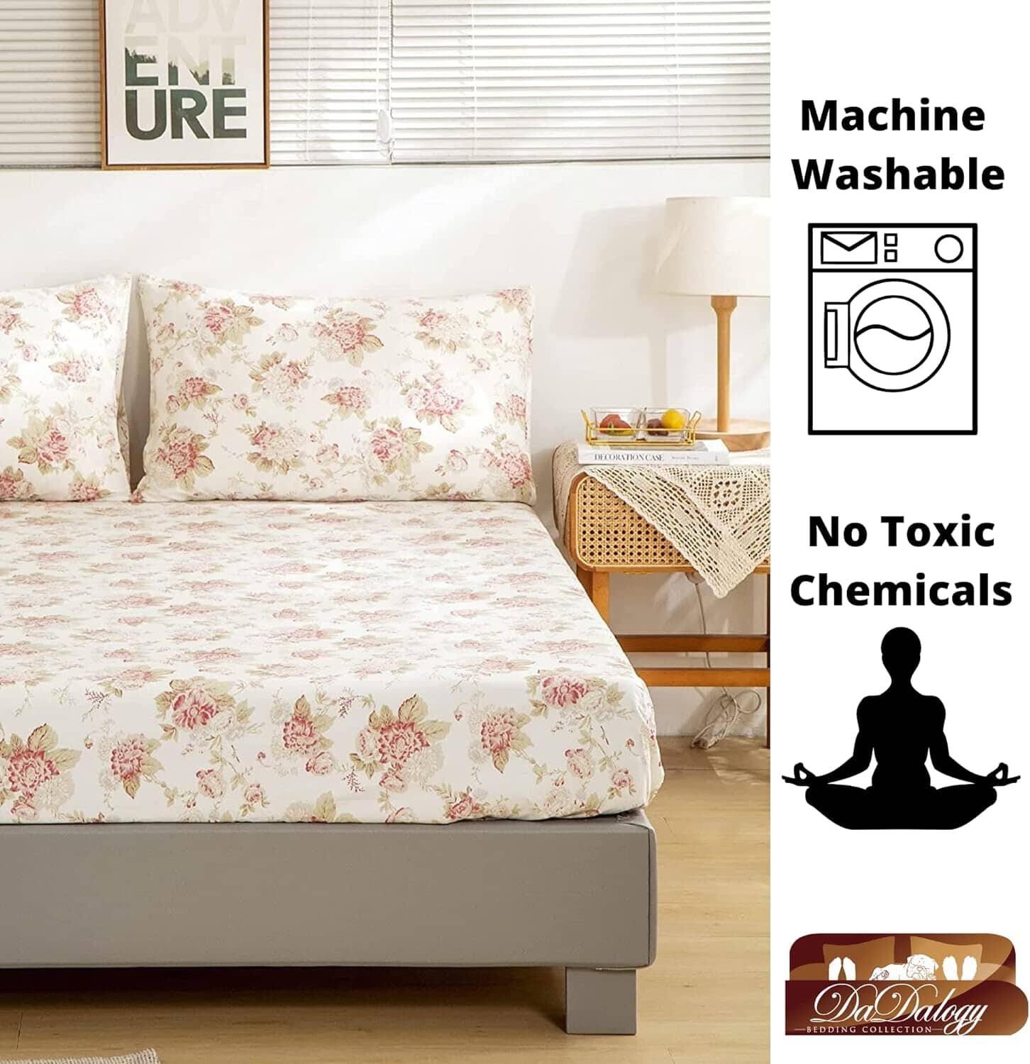 Bedding Hint of Mint Dainty Cottage Floral Roses Cotton Fitted Sheet w/ Pillow Case (3036)