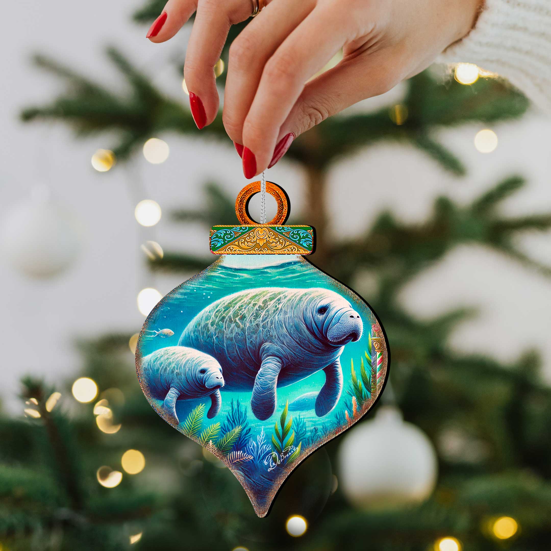 Ocean & Marine Life Eco Wood Christmas Ornaments Set of 12