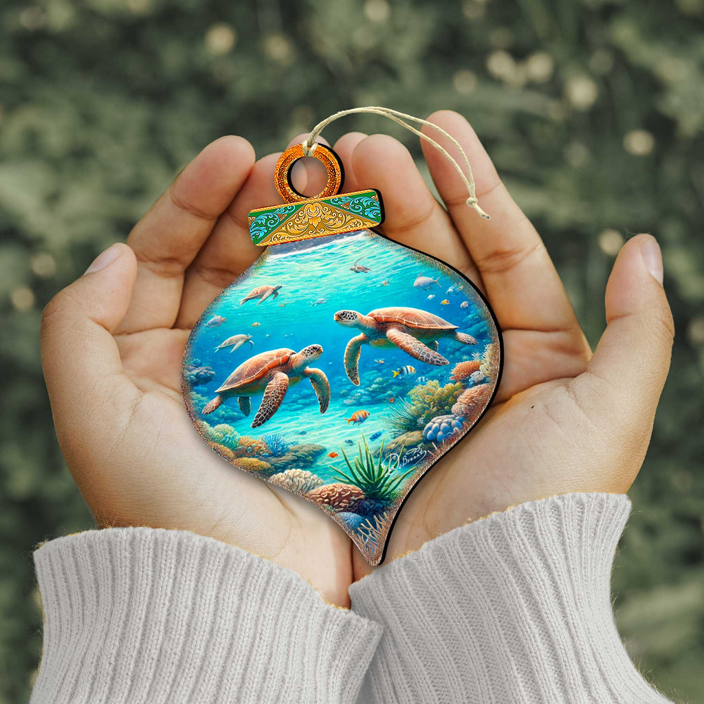 Ocean & Marine Life Eco Wood Christmas Ornaments Set of 12