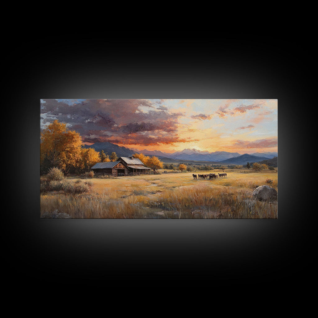 Sunset Ranch Framed Canvas Print