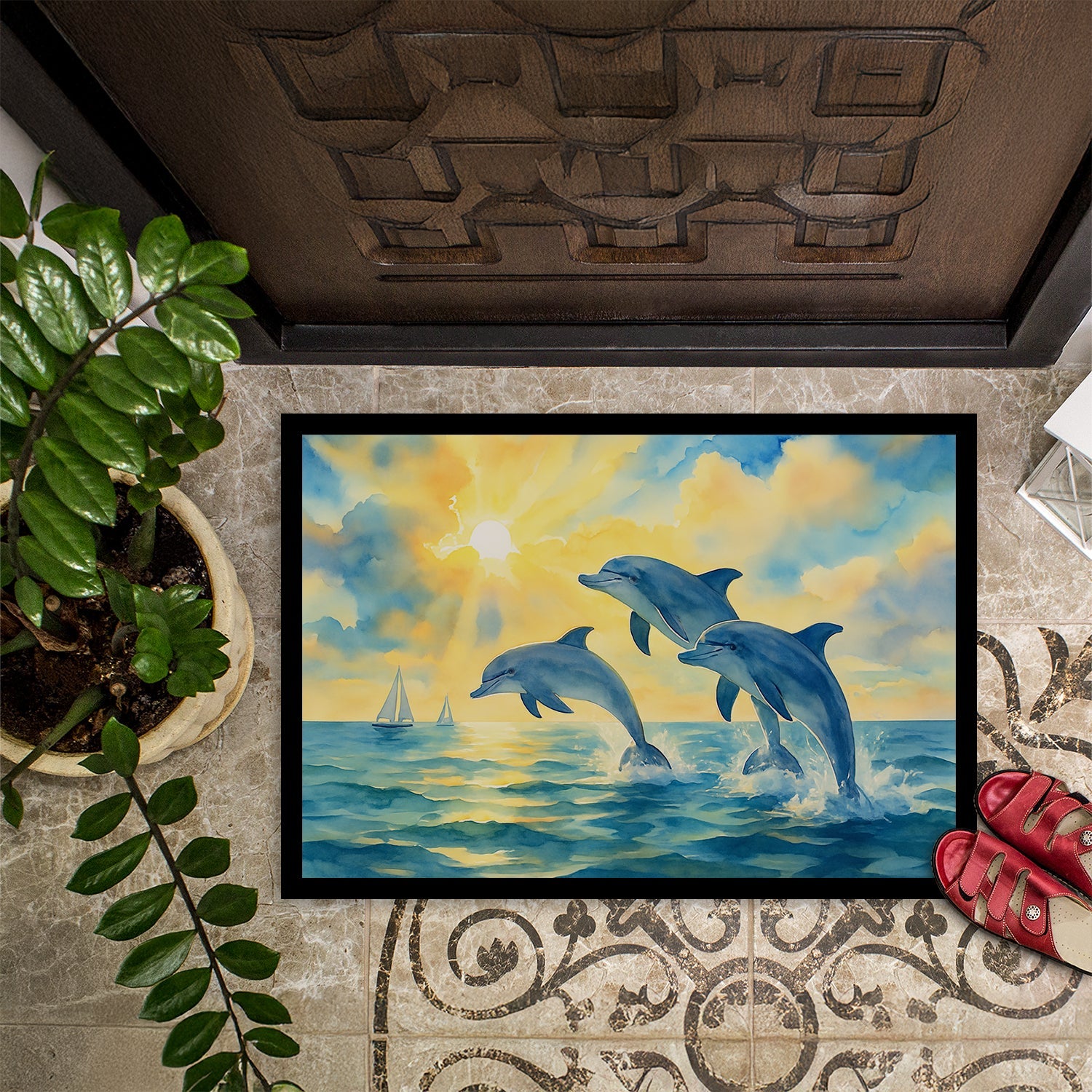 Dolphins in the Bay Doormat-24x36 Indoor / Outdoor Rug | Made in USA