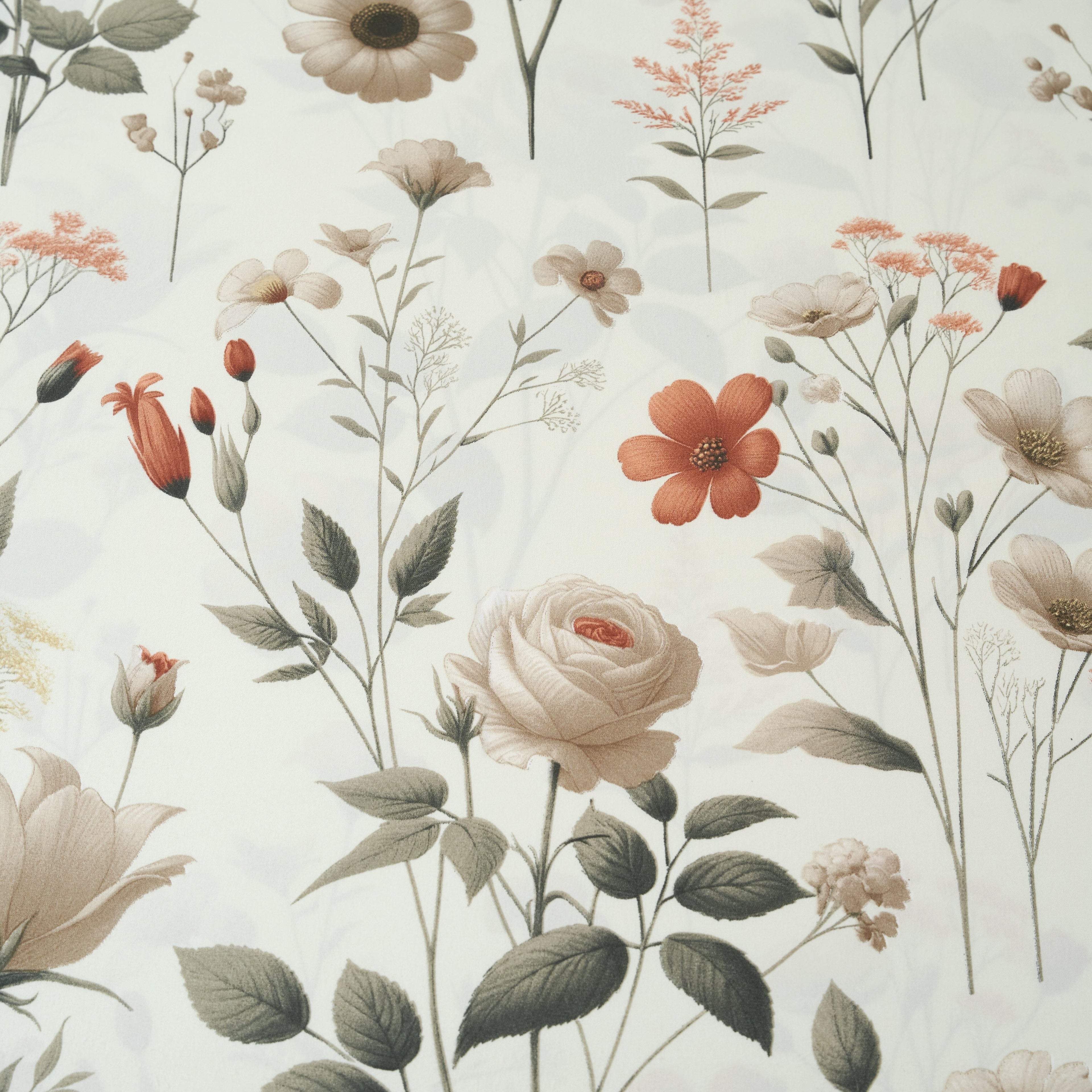 Enchanted Meadow Bed Sheet Set - Floral Harmony in Beige, Rose, and Soft Green,  Machine Washable, Deep Pocket 14 - 15 Inches + Flat Sheet