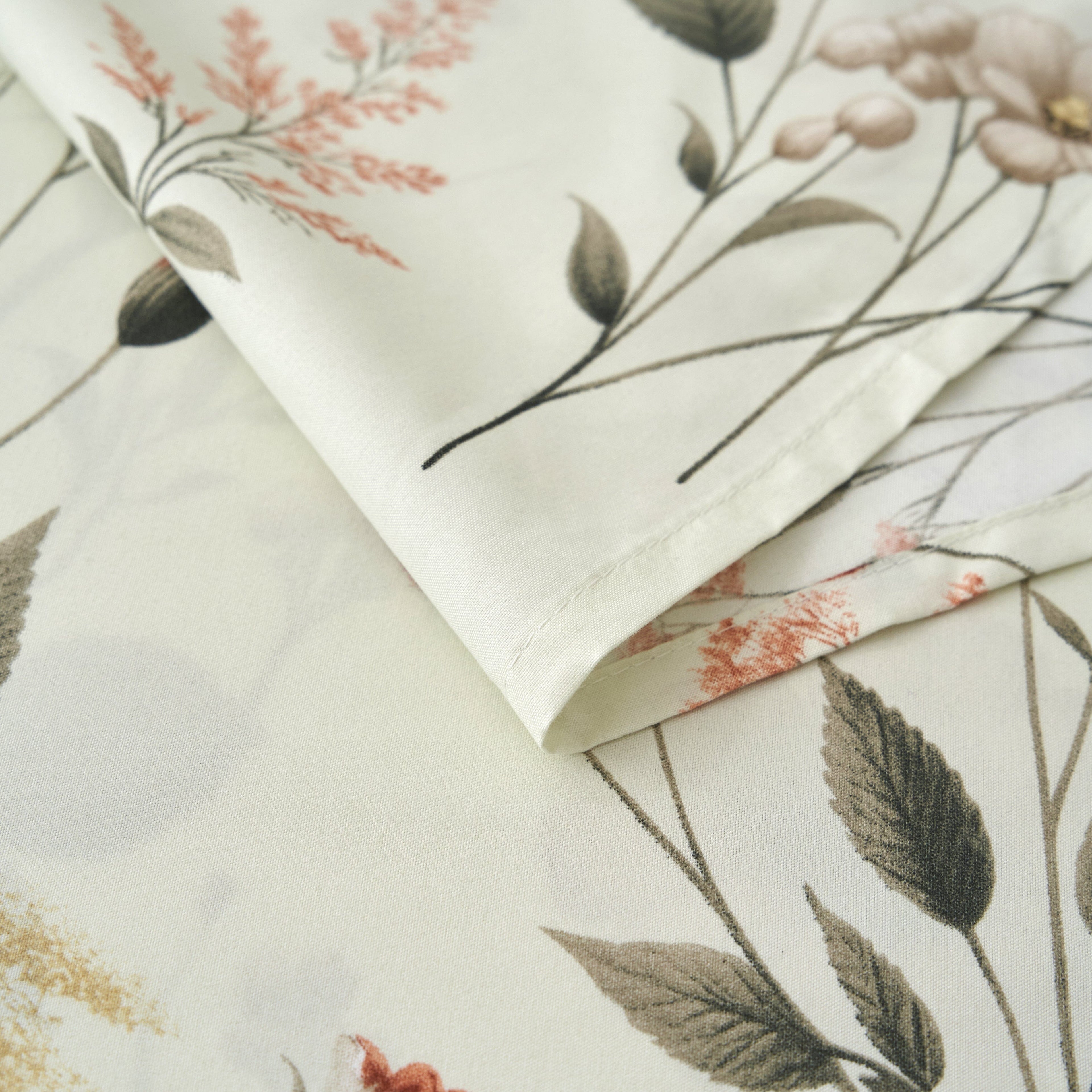 Enchanted Meadow Bed Sheet Set - Floral Harmony in Beige, Rose, and Soft Green,  Machine Washable, Deep Pocket 14 - 15 Inches + Flat Sheet