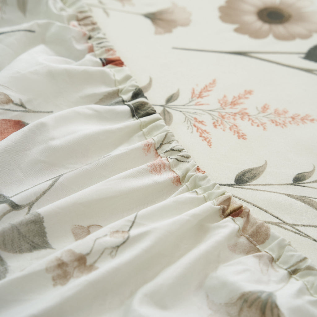 Enchanted Meadow Bed Sheet Set - Floral Harmony in Beige, Rose, and Soft Green,  Machine Washable, Deep Pocket 14 - 15 Inches + Flat Sheet