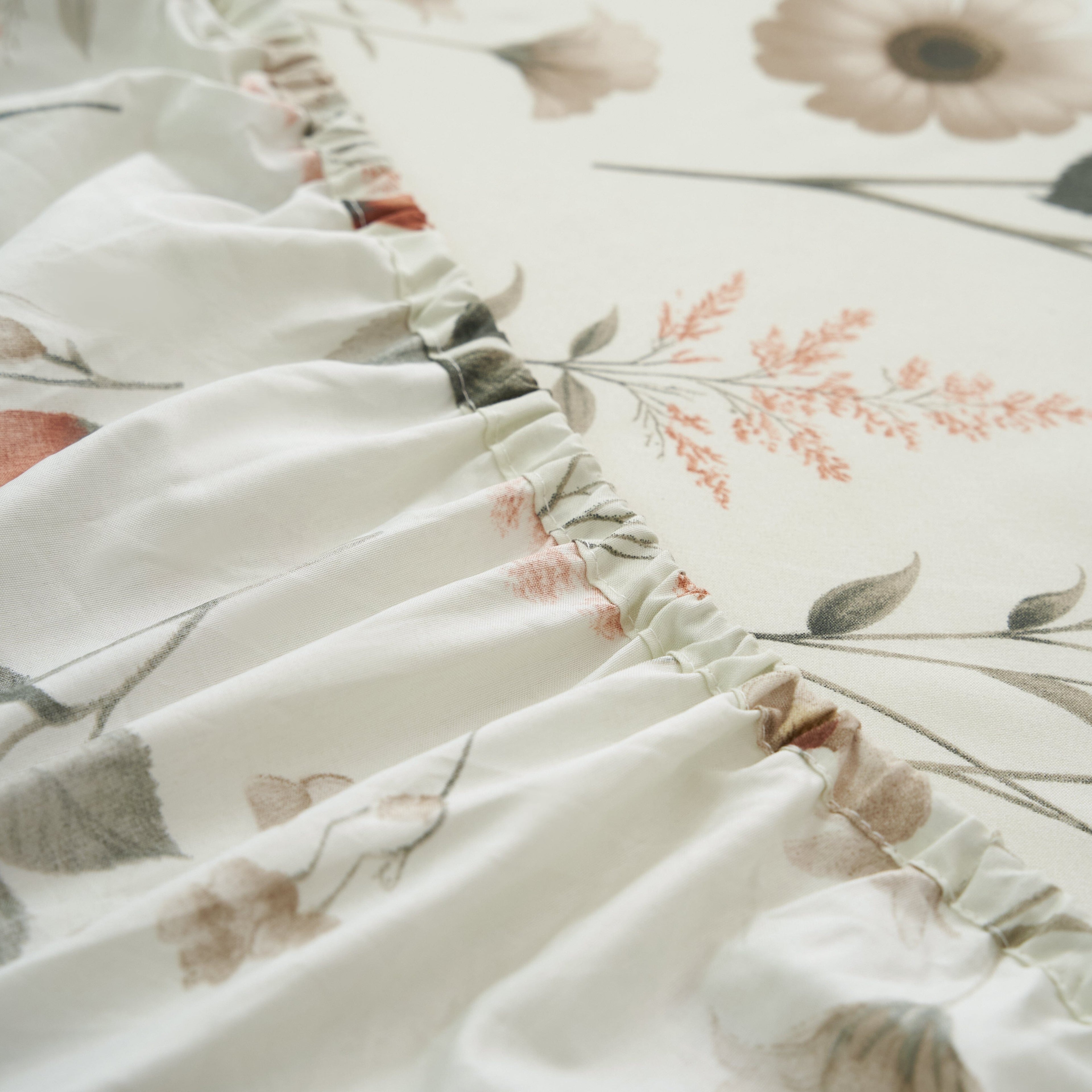 Enchanted Meadow Bed Sheet Set - Floral Harmony in Beige, Rose, and Soft Green,  Machine Washable, Deep Pocket 14 - 15 Inches + Flat Sheet