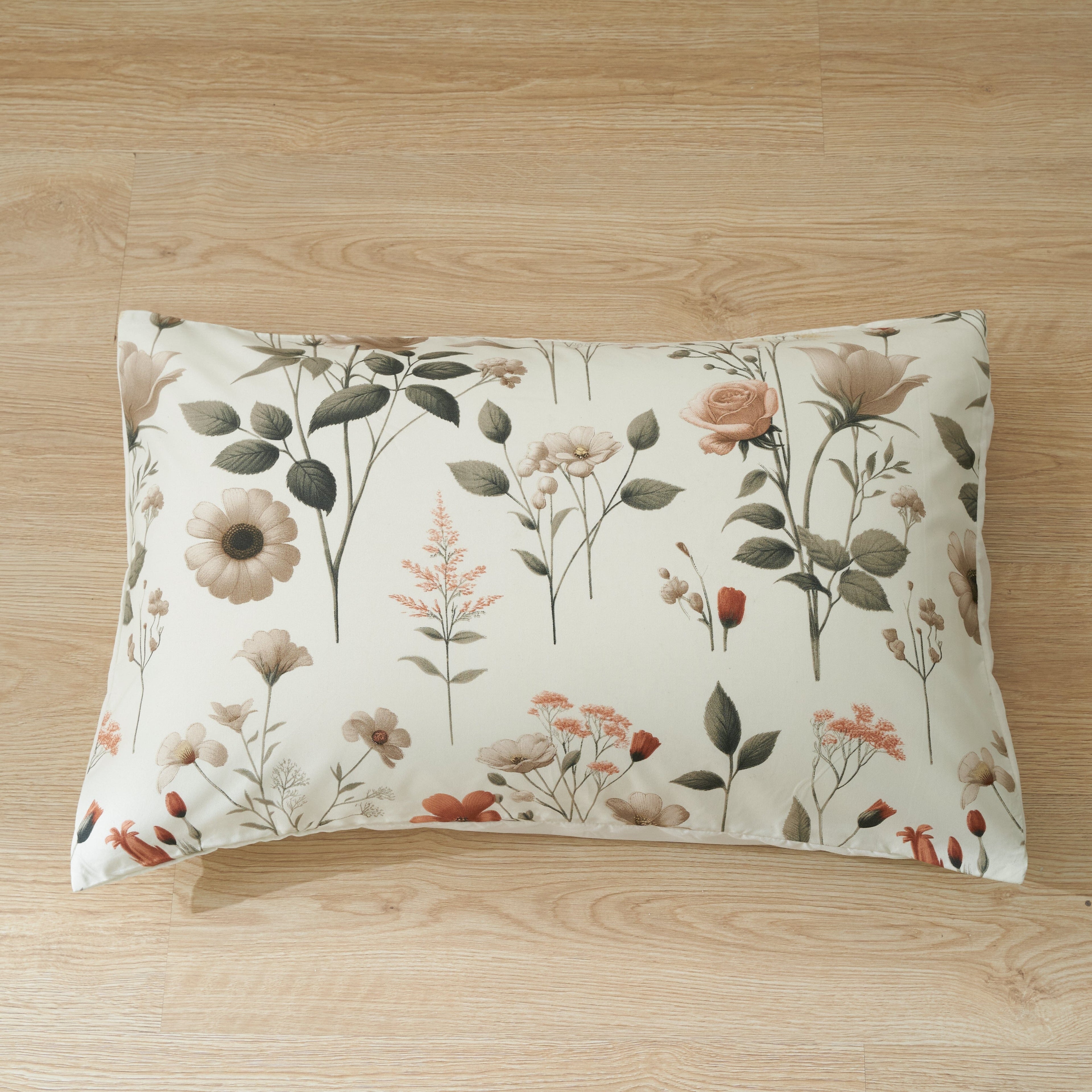Enchanted Meadow Bed Sheet Set - Floral Harmony in Beige, Rose, and Soft Green,  Machine Washable, Deep Pocket 14 - 15 Inches + Flat Sheet