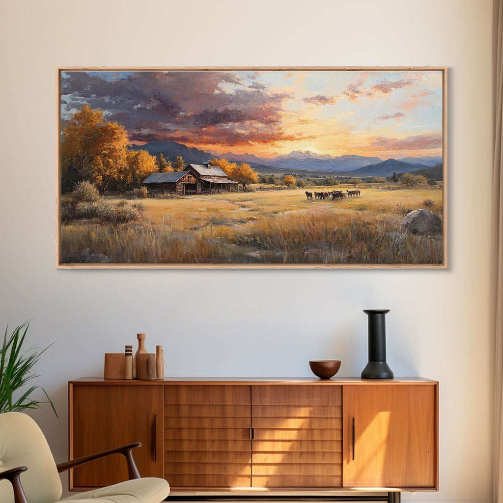 Sunset Ranch Framed Canvas Print