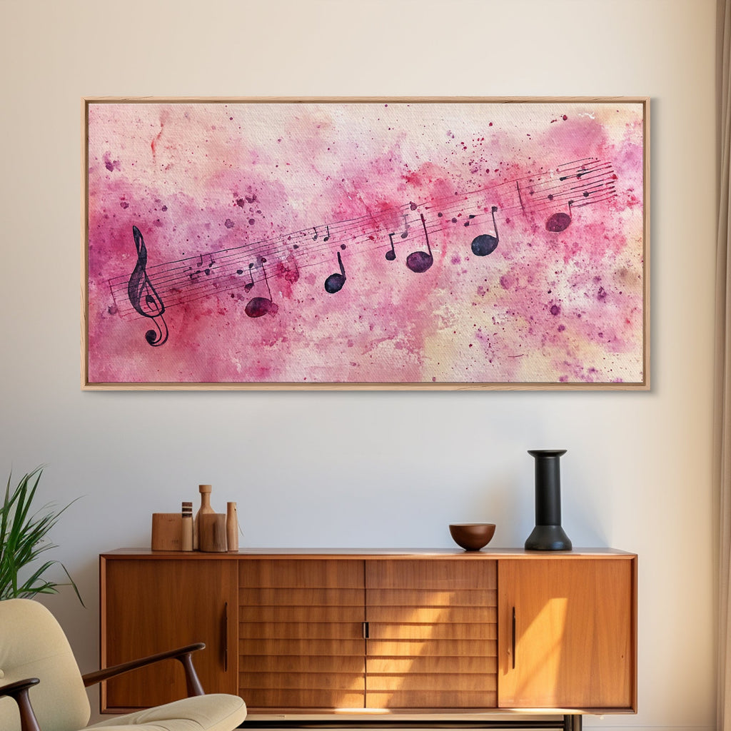 Sheet Music Canvas Print | Musical Wall Art, Whimsical Art, Light Pink Wall Art, Artistic Bedroom Art, Living Room Wall Decor