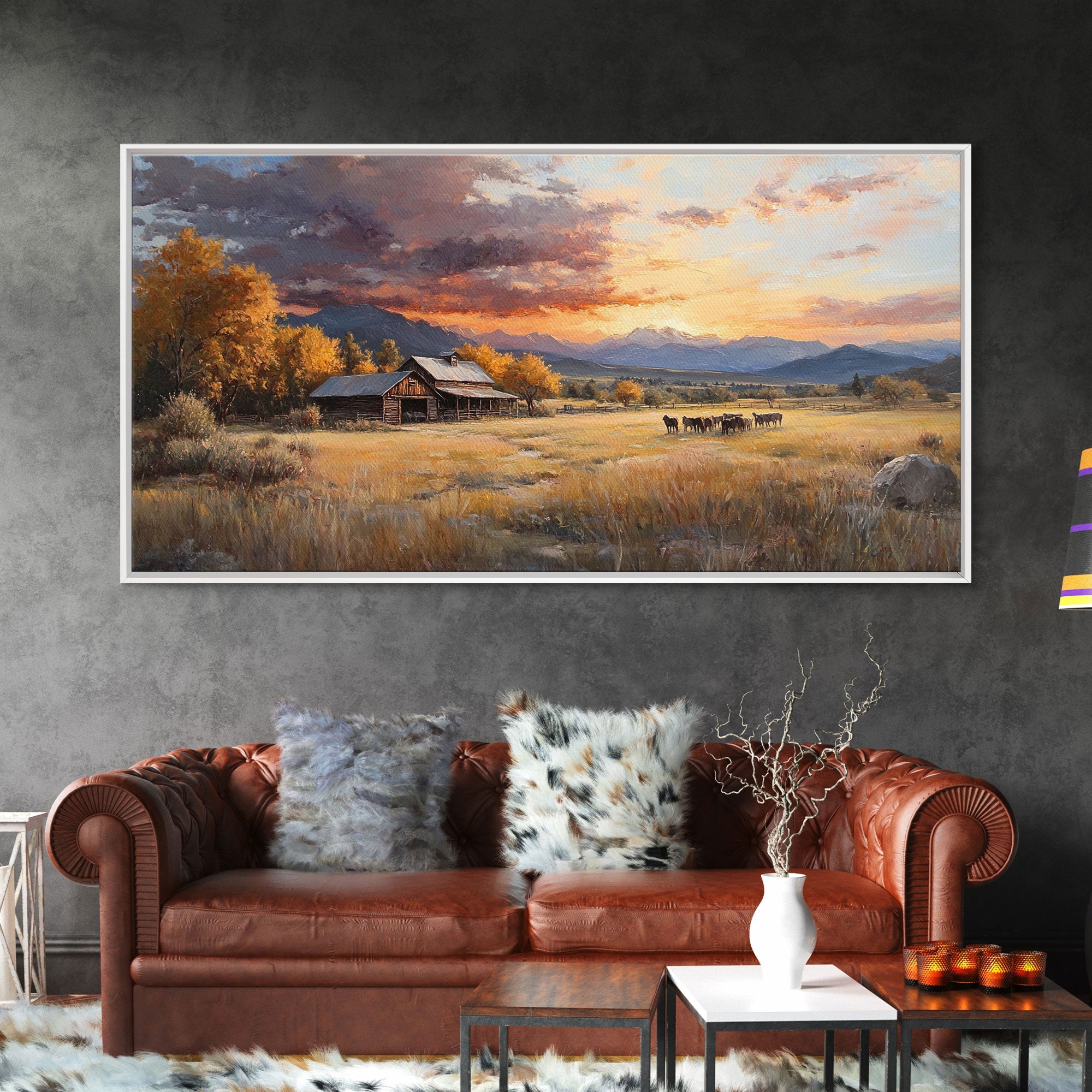 Sunset Ranch Framed Canvas Print