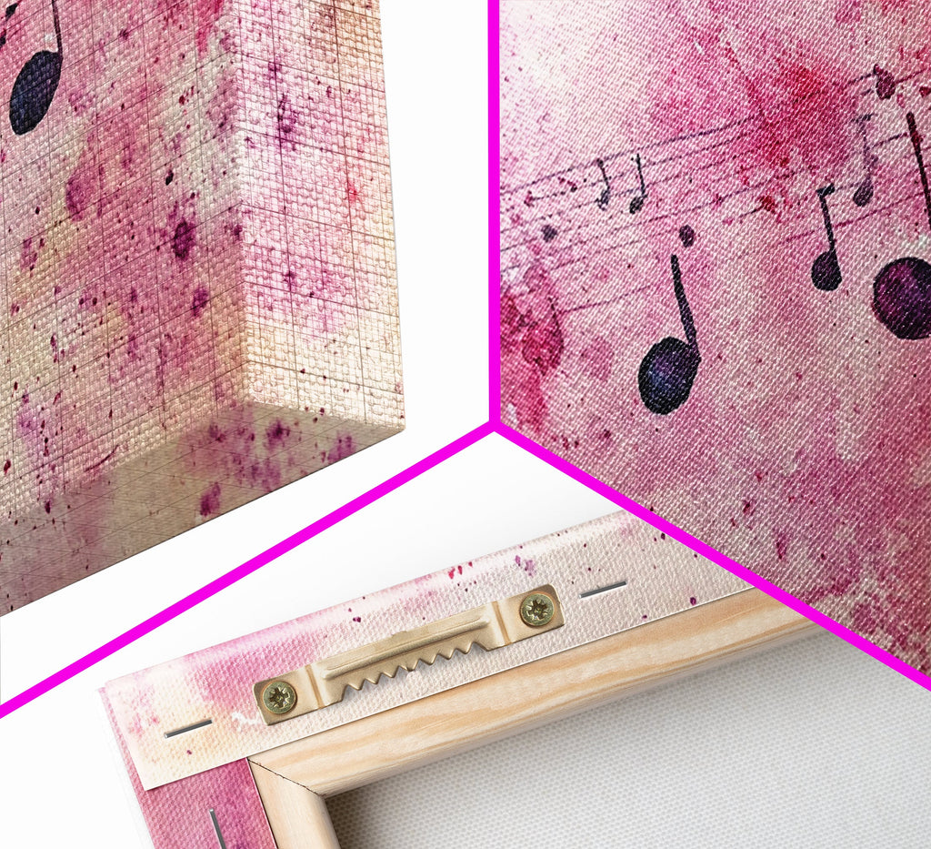 Sheet Music Canvas Print | Musical Wall Art, Whimsical Art, Light Pink Wall Art, Artistic Bedroom Art, Living Room Wall Decor