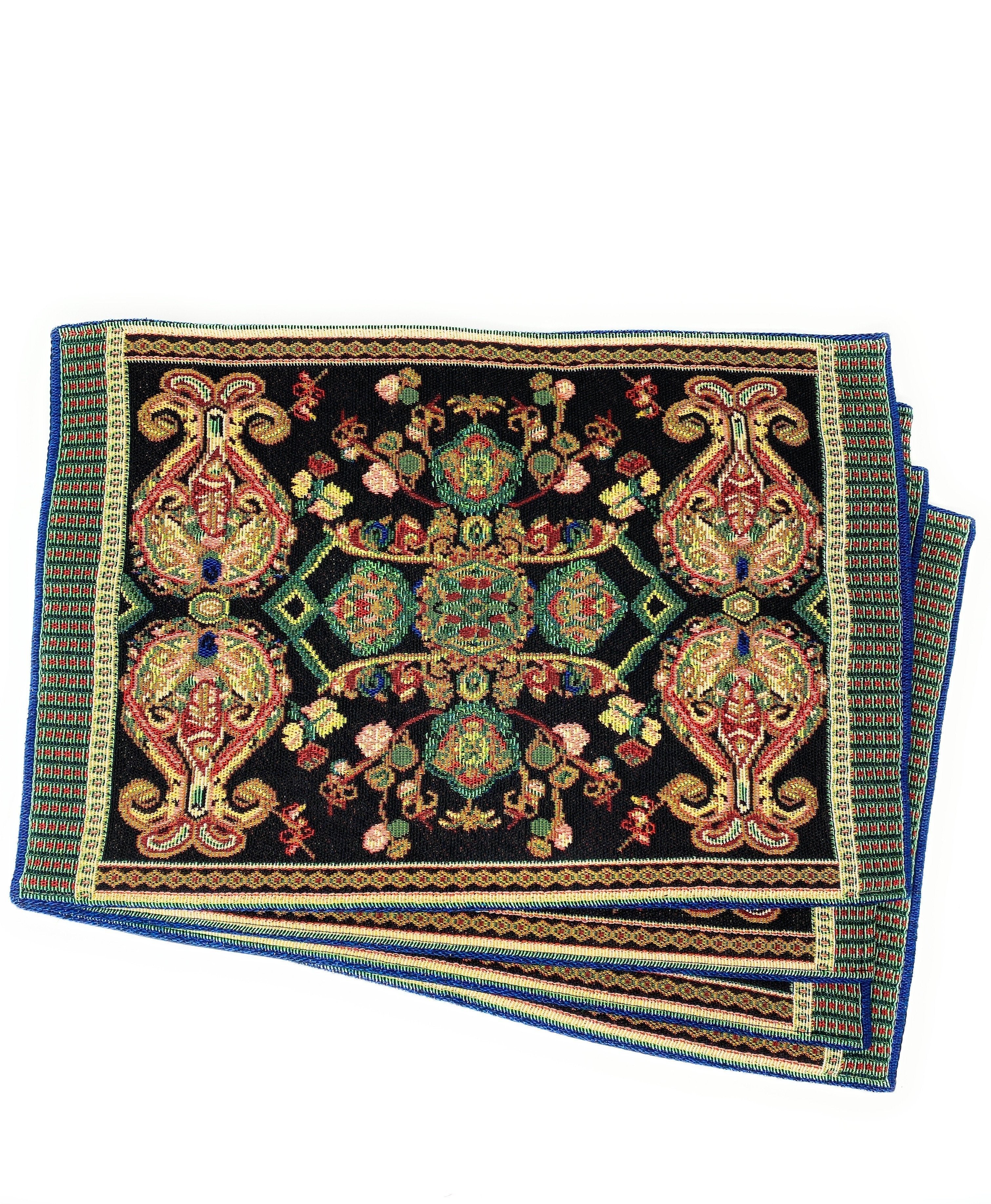 Tache Elegant Black Ornate Paisley Woven Tapestry Placemat Set (18192)