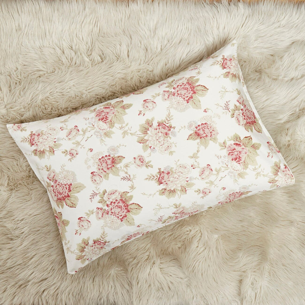 Bedding Hint of Mint Dainty Cottage Floral Roses Cotton Fitted Sheet w/ Pillow Case (3036)