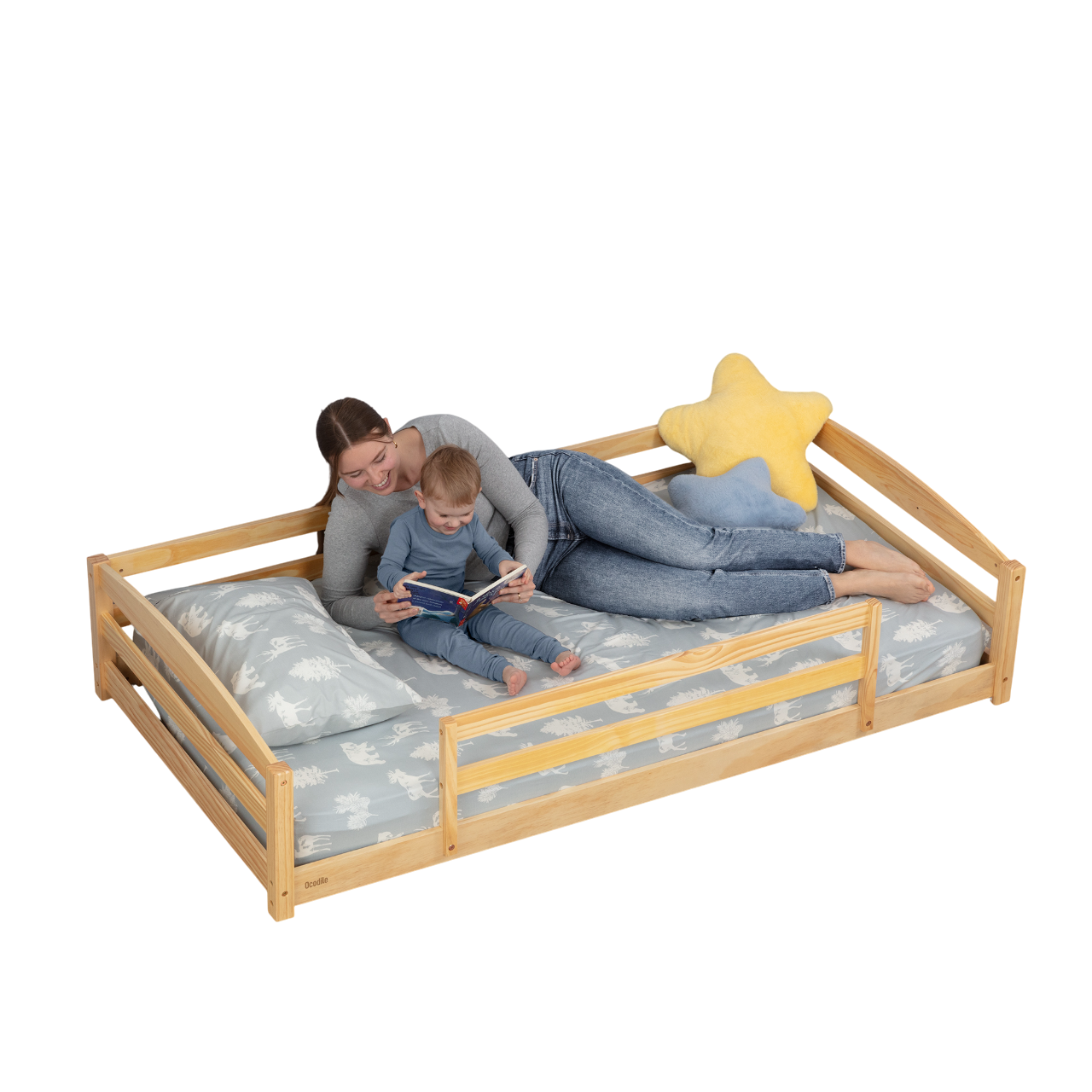 Twin Floor Bed with Safety Guardrails for Kids - Montessori Inspired