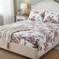 Bedding Romantic Roses Lovely Spring Pink Floral Garden Fitted & Flat Bed Sheet Set w/ Pillow Cases (JHW879)
