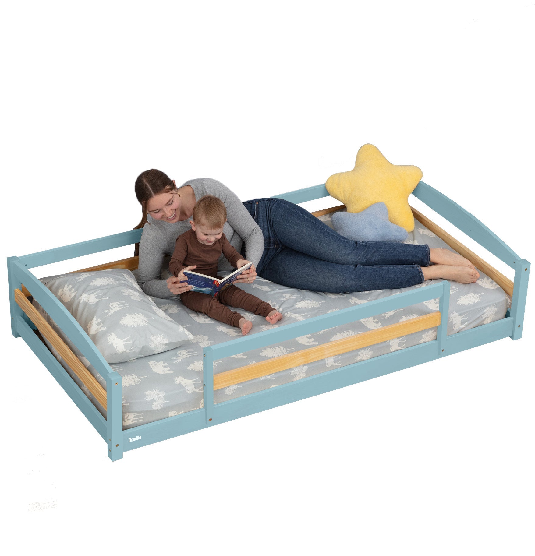 Twin Floor Bed with Safety Guardrails for Kids - Montessori Inspired
