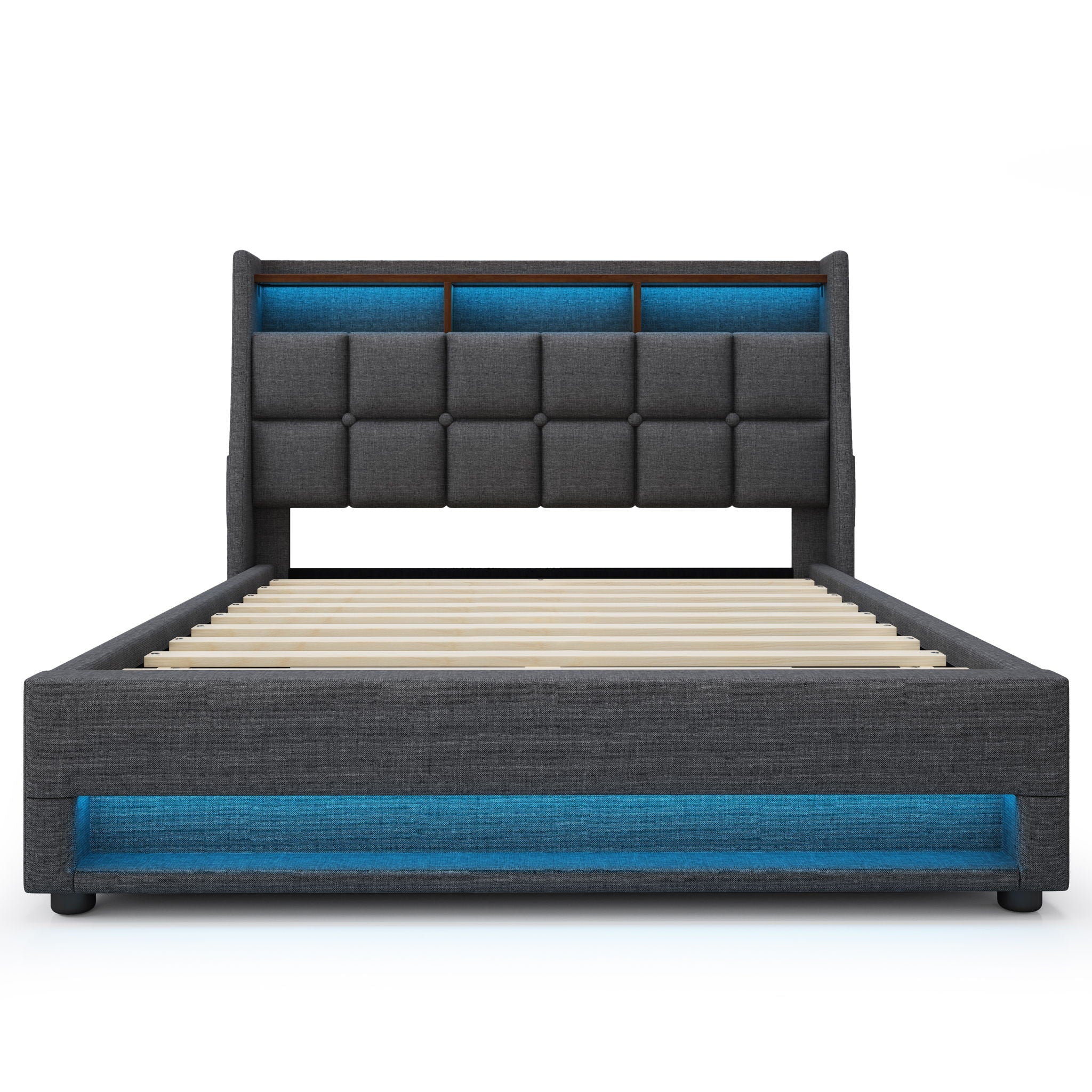 Upholstered Platform Bed With A Hydraulic Storage System, LED And USB Charging (Without Mattress)