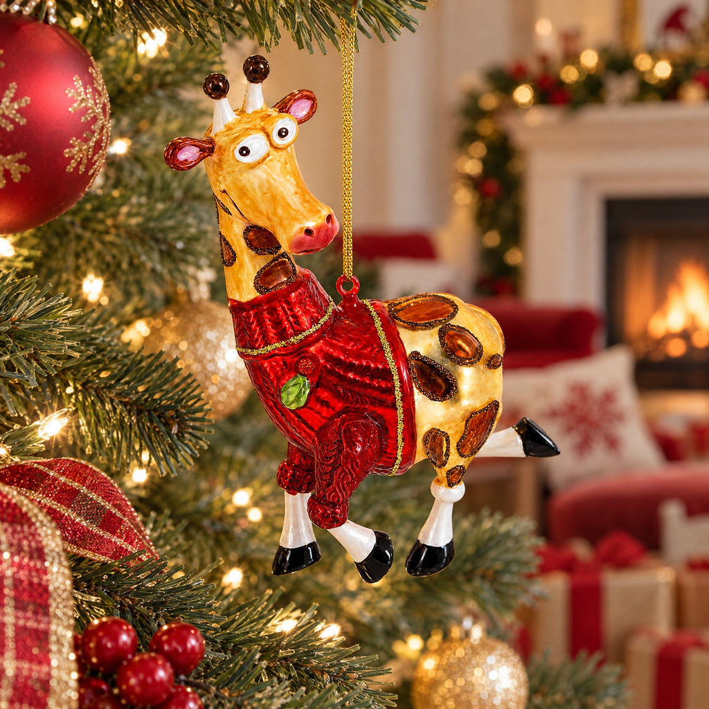 Stylish Giraffe Glass Christmas Ornament