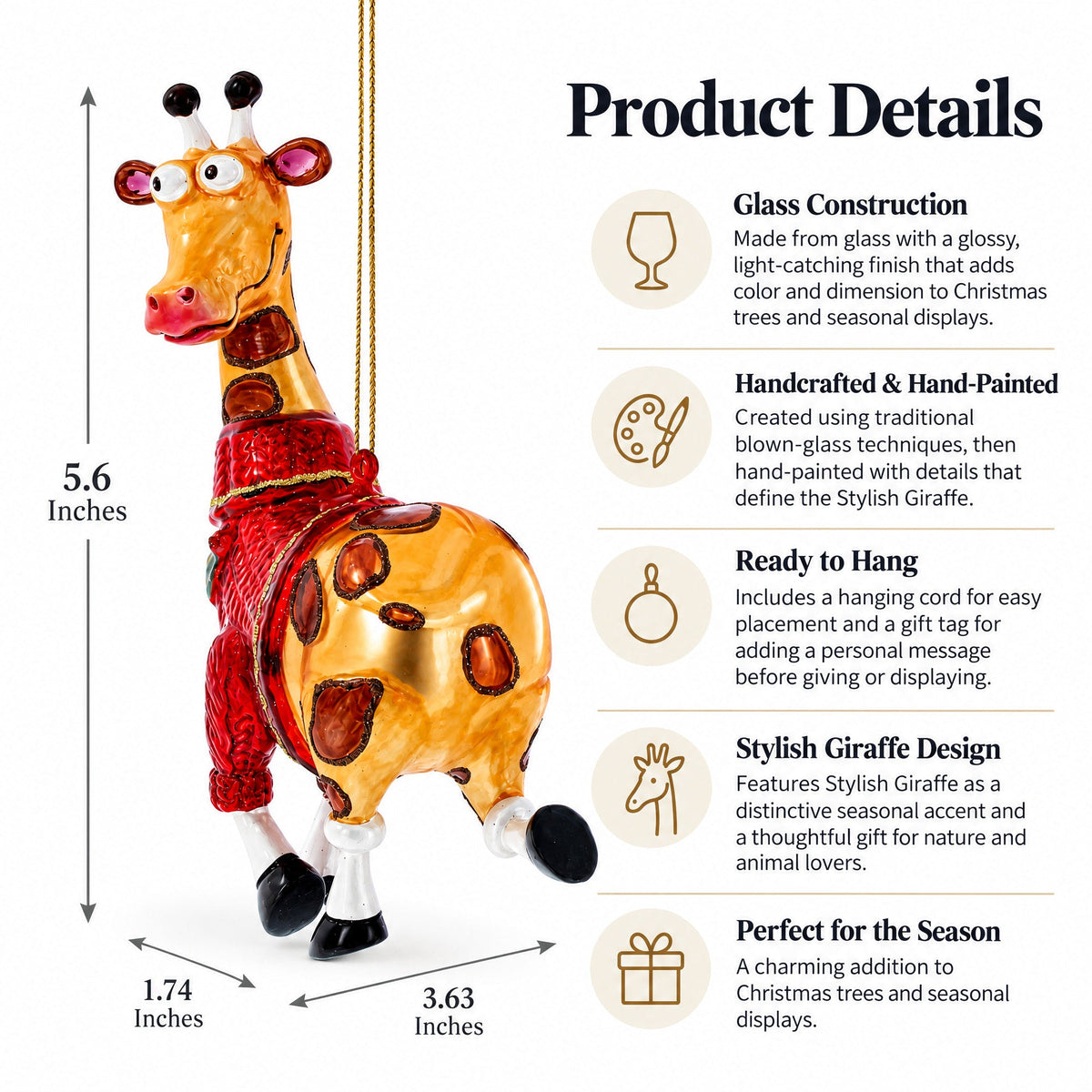 Stylish Giraffe Glass Christmas Ornament