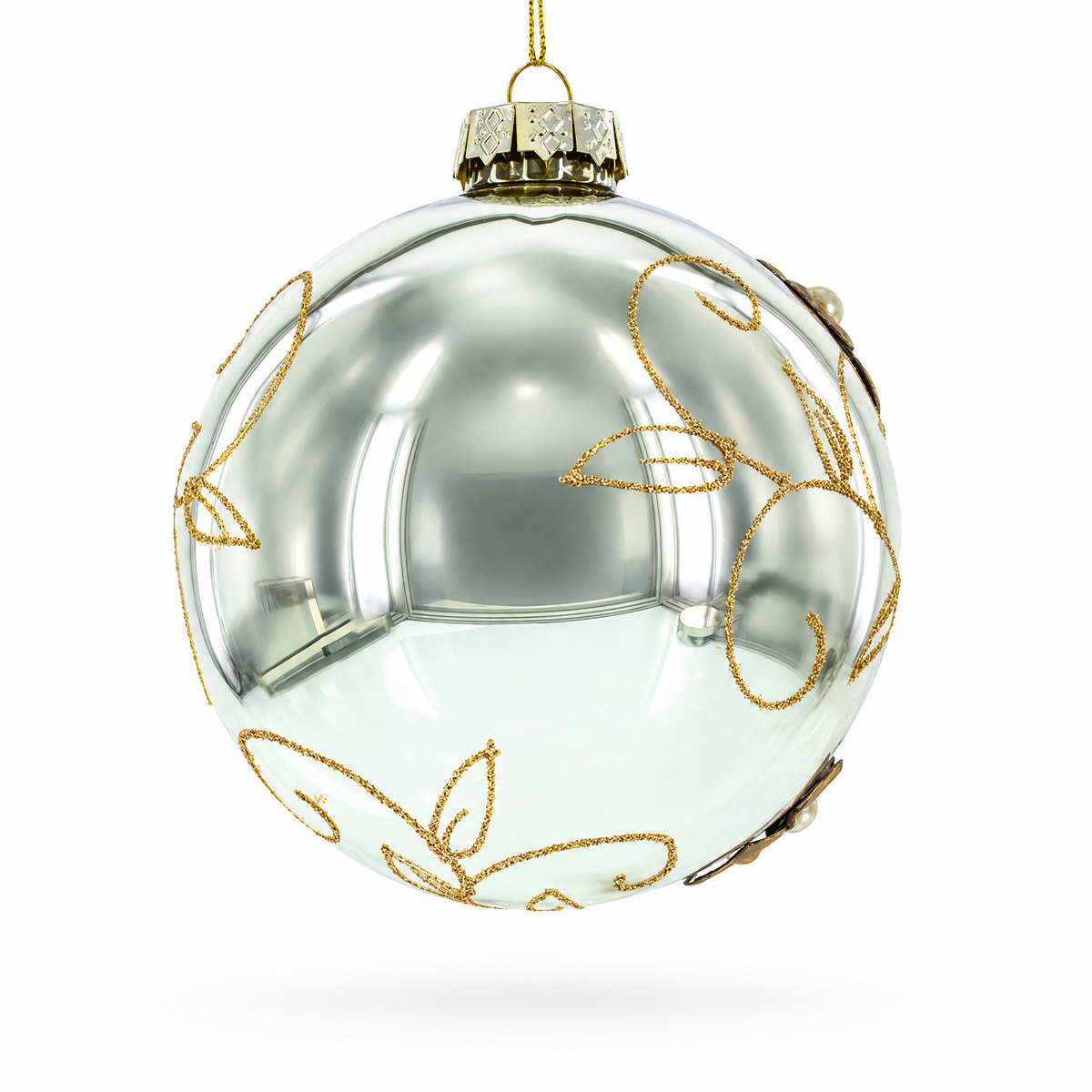 Fabric Flowers on Glass Ball Artistic Glass Christmas Ornaments Ornament