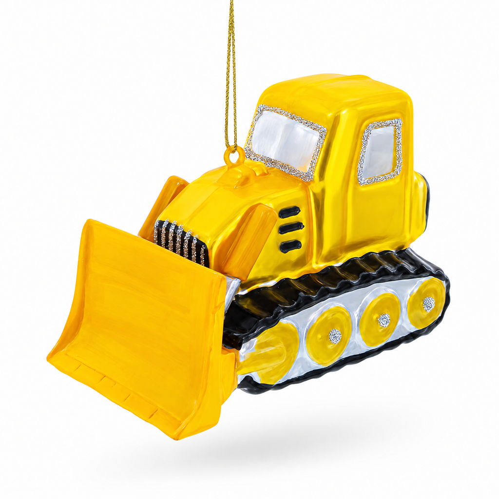 Bulldozer with Front Blade Glass Christmas Ornament