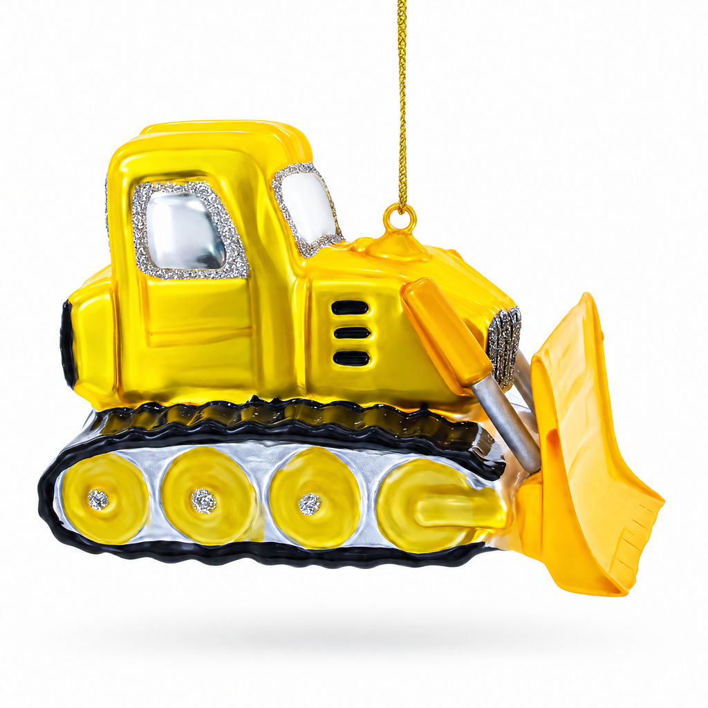 Bulldozer with Front Blade Glass Christmas Ornament