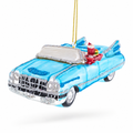 Classic Convertible Blue Retro Car Glass Christmas Ornament