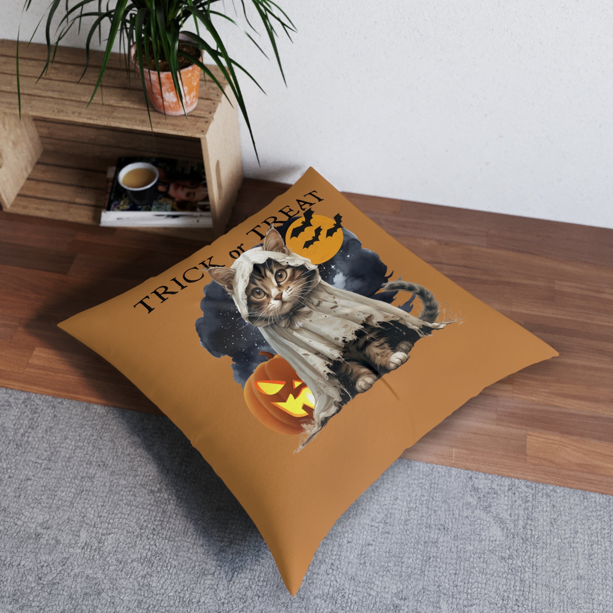 Halloween Square Cat Floor Pillow for Cozy Holiday Decor