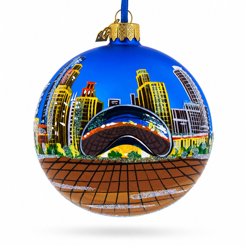 Chicago Reflections at Night Glass Ball Christmas Ornament 4 Inches