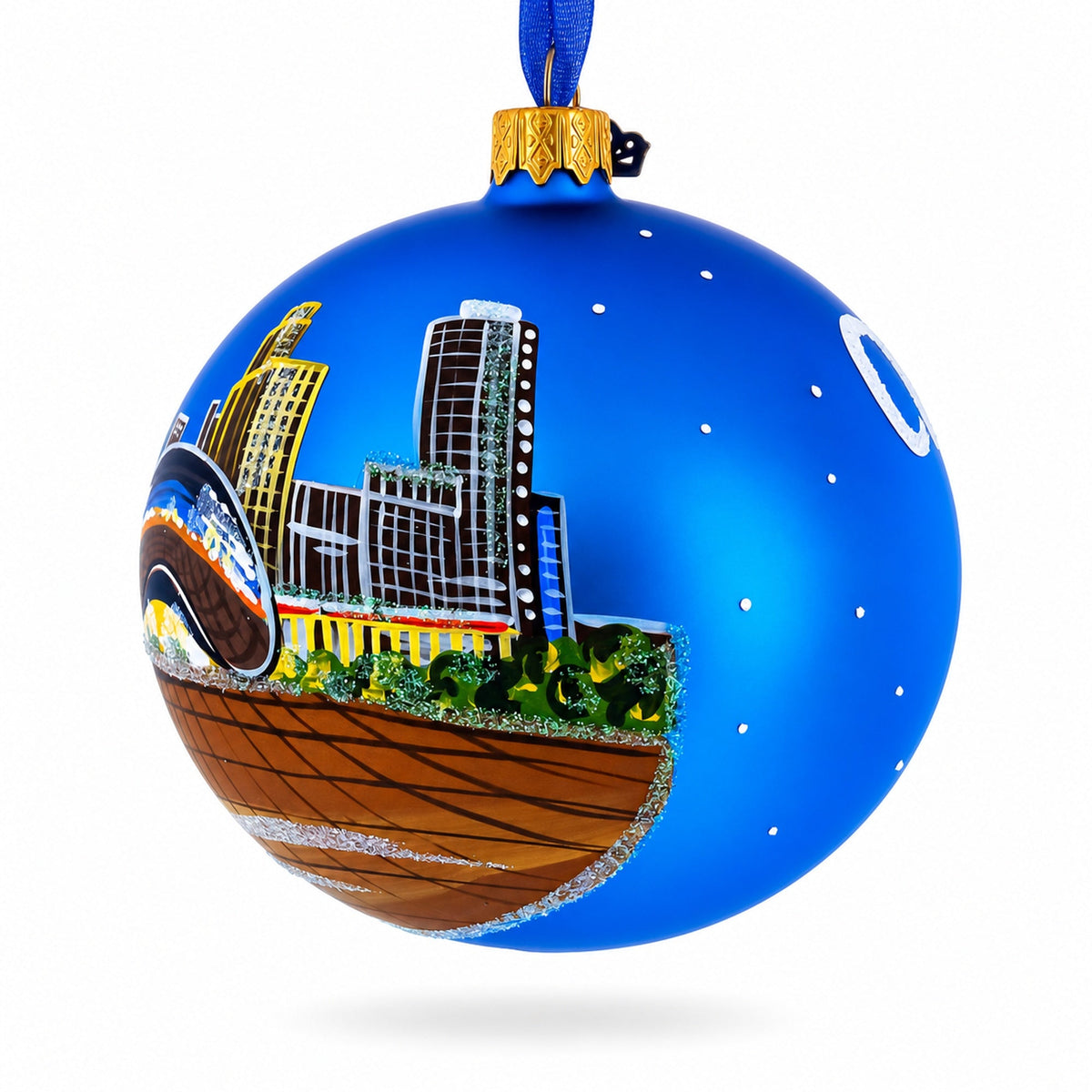 Chicago Reflections at Night Glass Ball Christmas Ornament 4 Inches