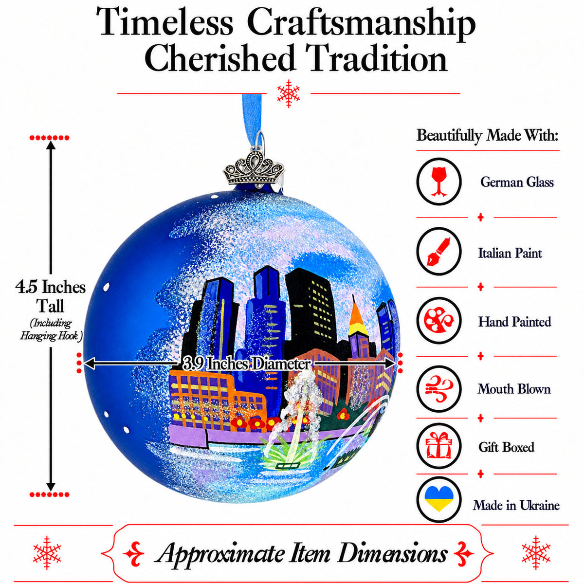 Buckingham Fountain, Chicago, Illinois Glass Ball Christmas Ornament 4 Inches