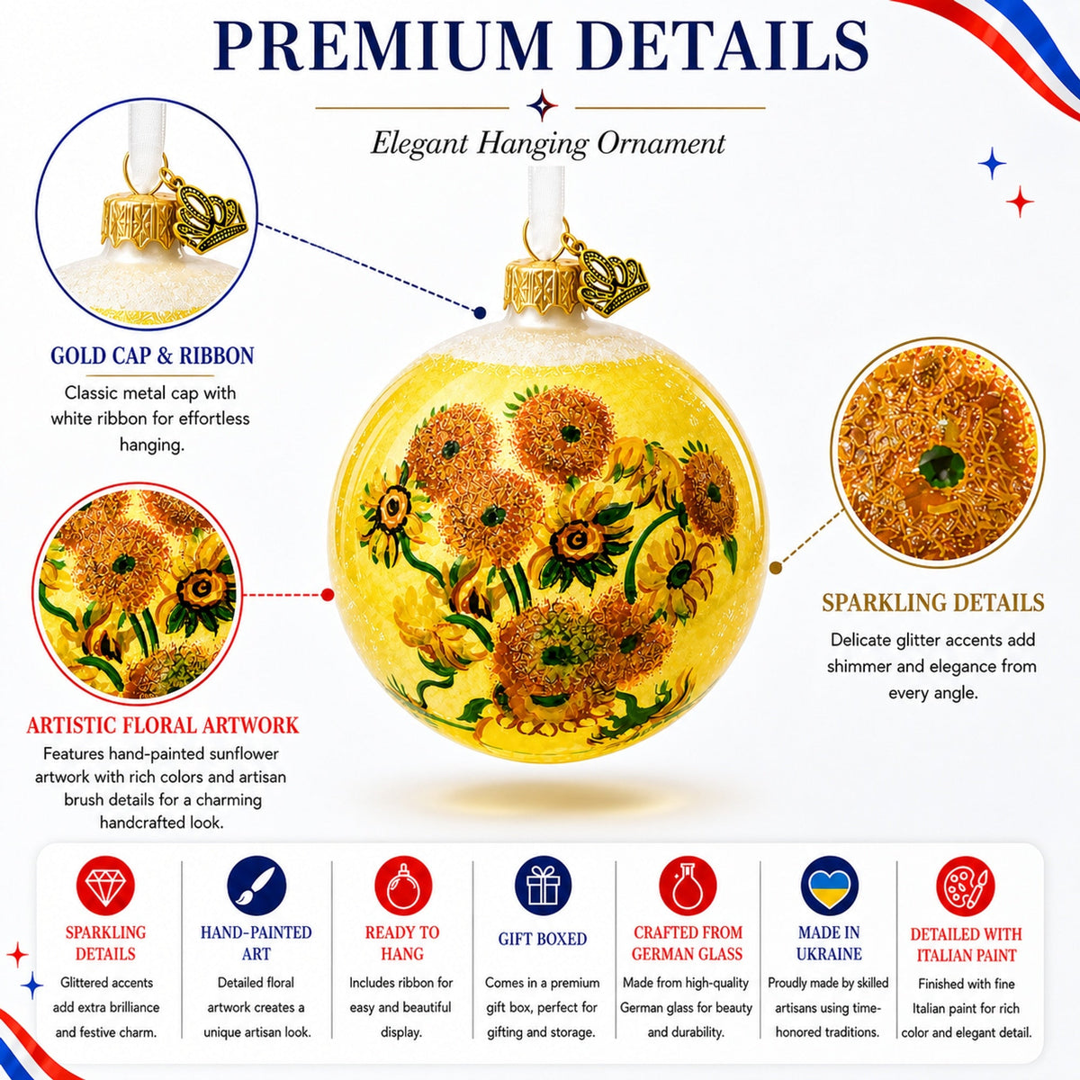 1887 'Sunflowers' by Vincent Van Gogh Glass Ball Christmas Ornament 4 Inches
