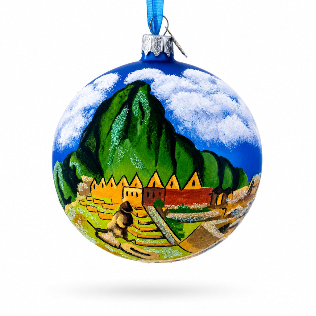 Machu Picchu, Peru Glass Christmas Ball Ornament 4 Inches