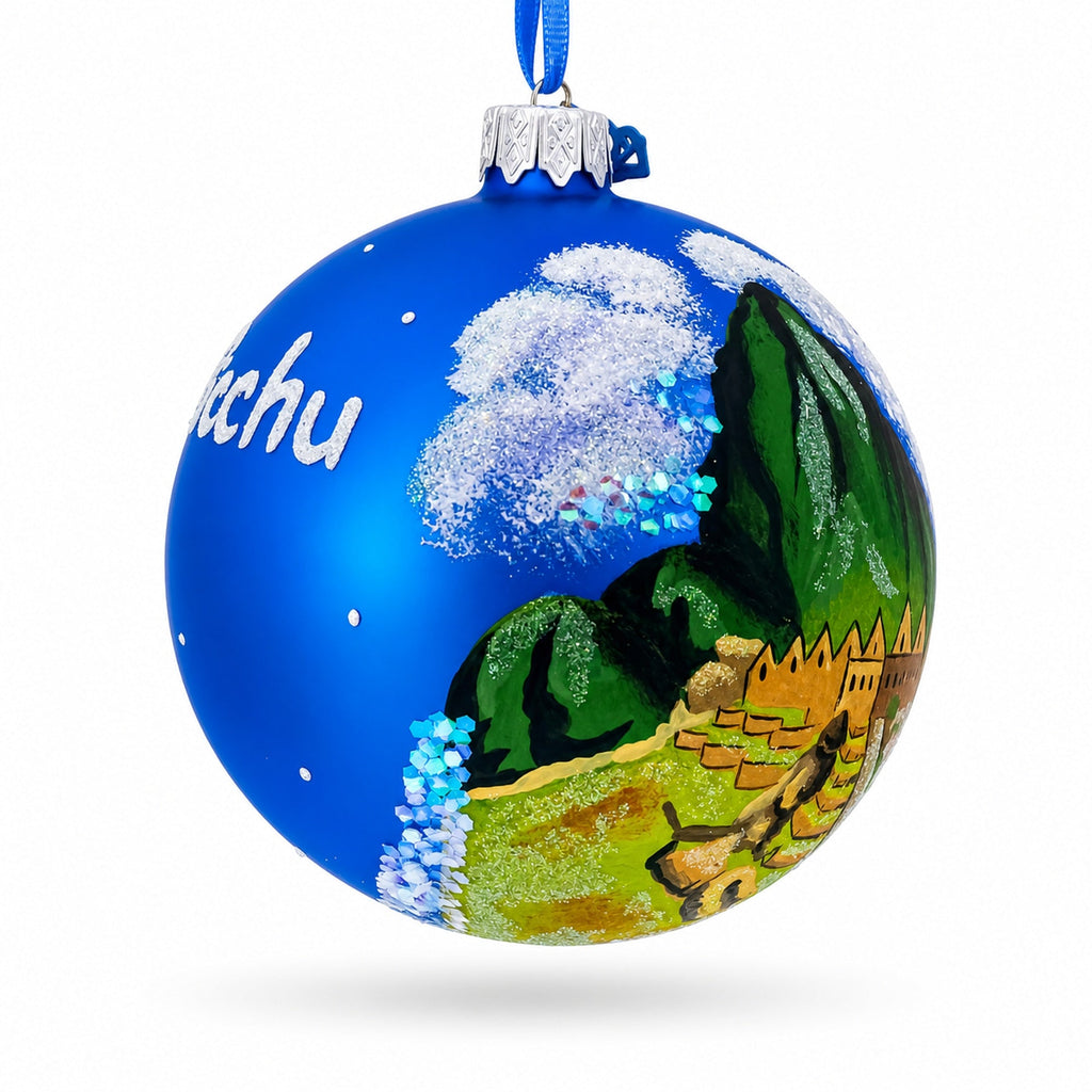 Machu Picchu, Peru Glass Christmas Ball Ornament 4 Inches