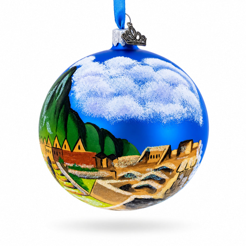Machu Picchu, Peru Glass Christmas Ball Ornament 4 Inches