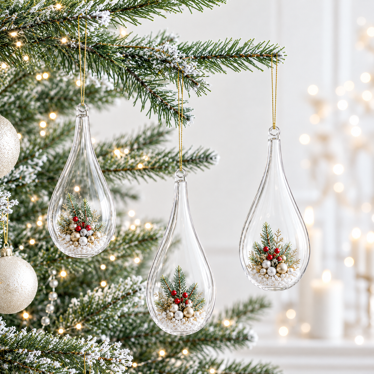Set of 3 Clear Plastic Waterdrop Ornaments 4.3 Inches (109 mm)