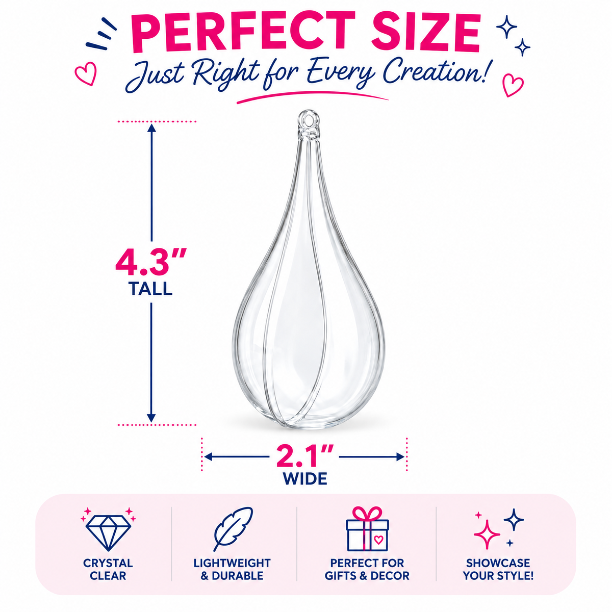 Set of 3 Clear Plastic Waterdrop Ornaments 4.3 Inches (109 mm)