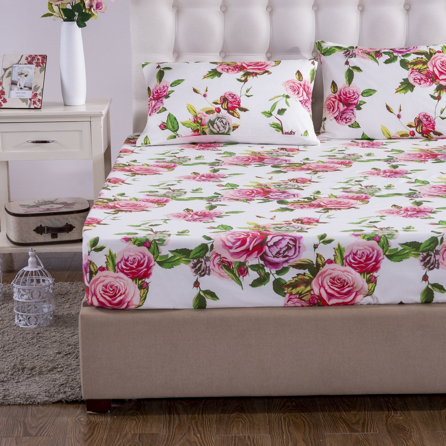 Romantic Fitted Bed Sheet w/ Pillow Cases