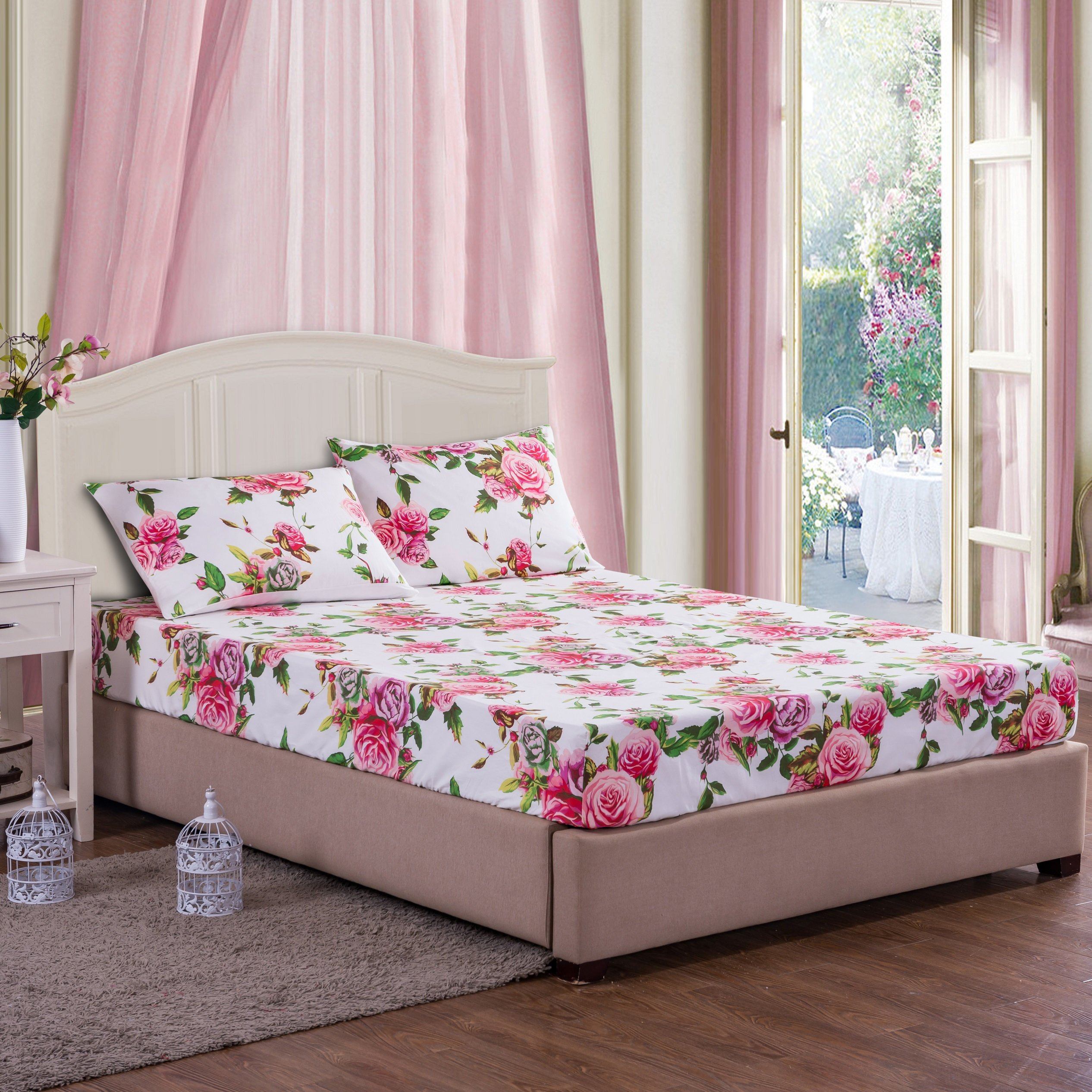 Romantic Fitted Bed Sheet w/ Pillow Cases