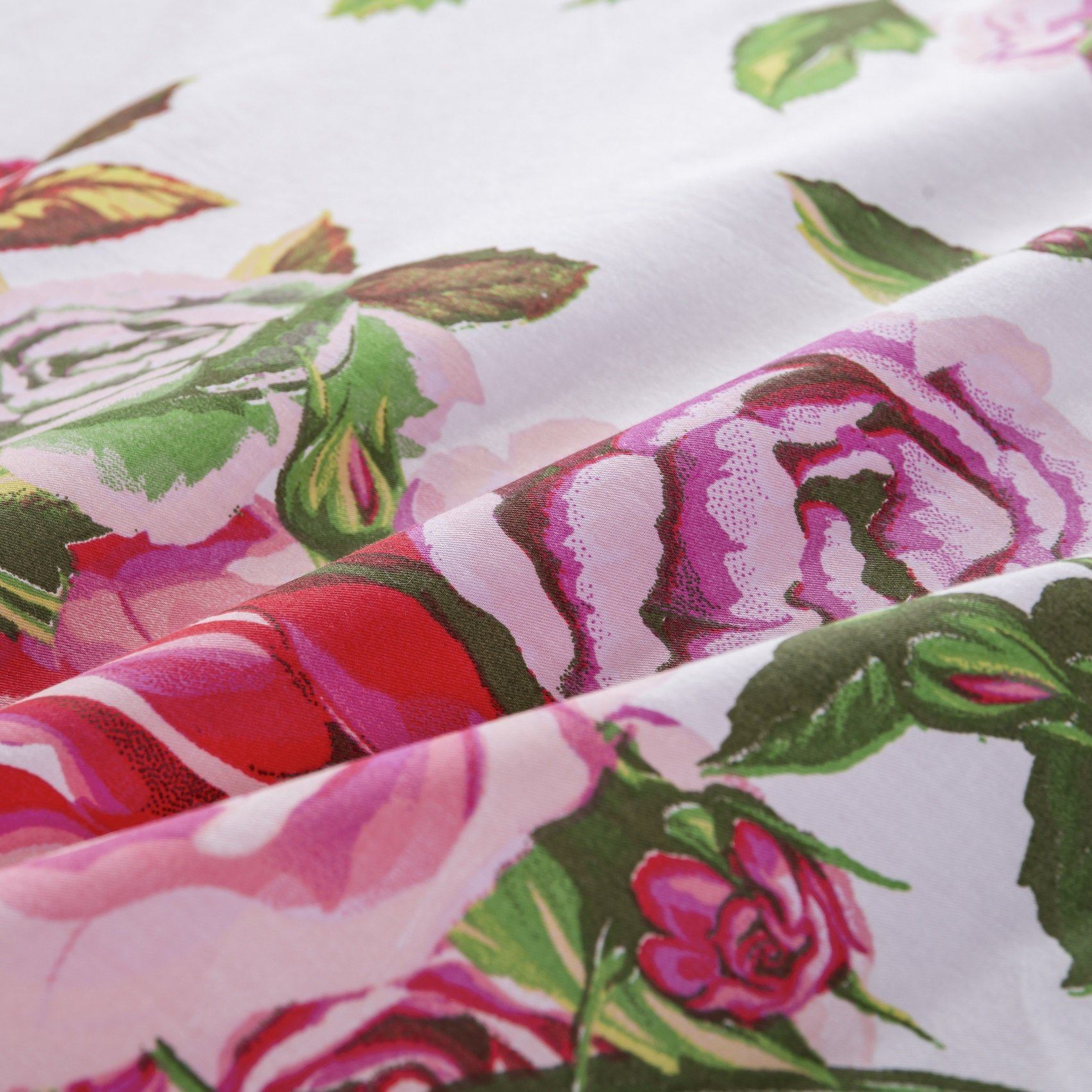 Bedding Romantic Roses Lovely Spring Pink Floral Garden Fitted & Flat Bed Sheet Set w/ Pillow Cases (JHW879)